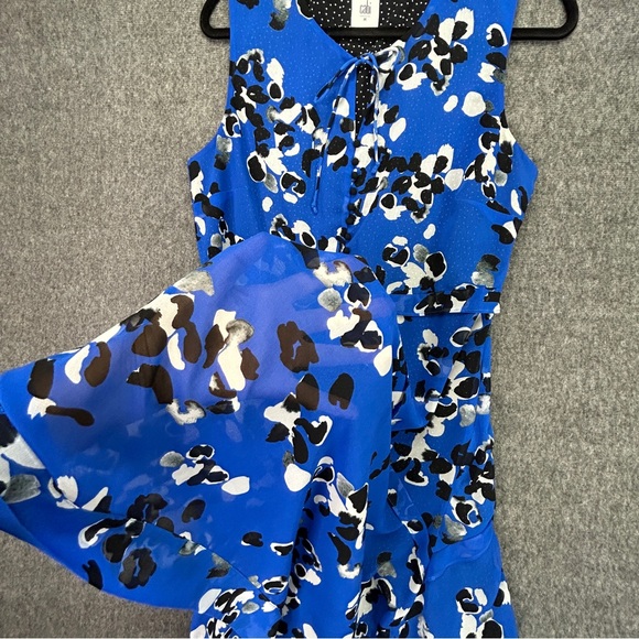 Cabi Blue Abatract Untamed Print w Polka Dot Lining Dress, Sharkbite Hem Sz Med - Picture 4 of 16